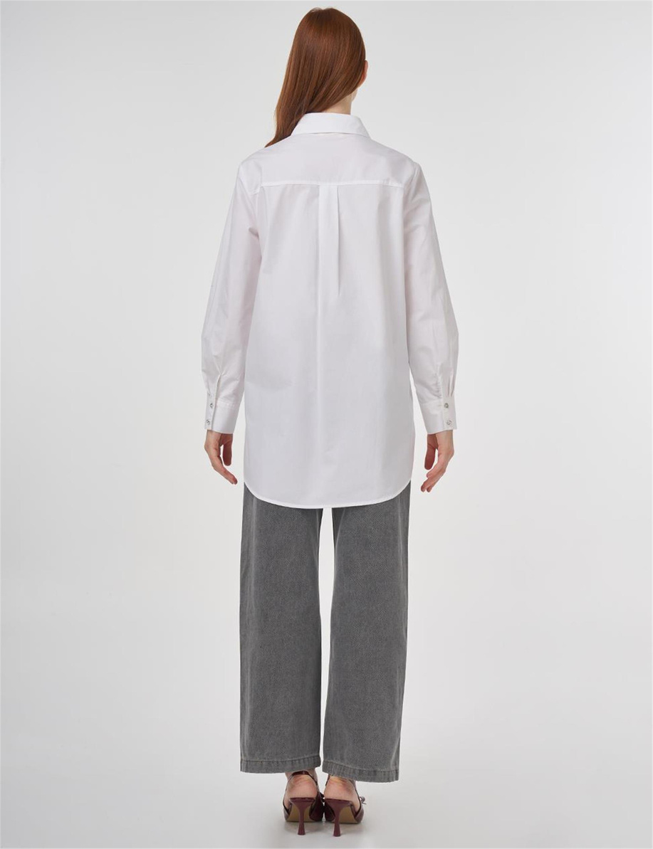 Hotfix Baskılı Pamuklu Tunik Optik Beyaz