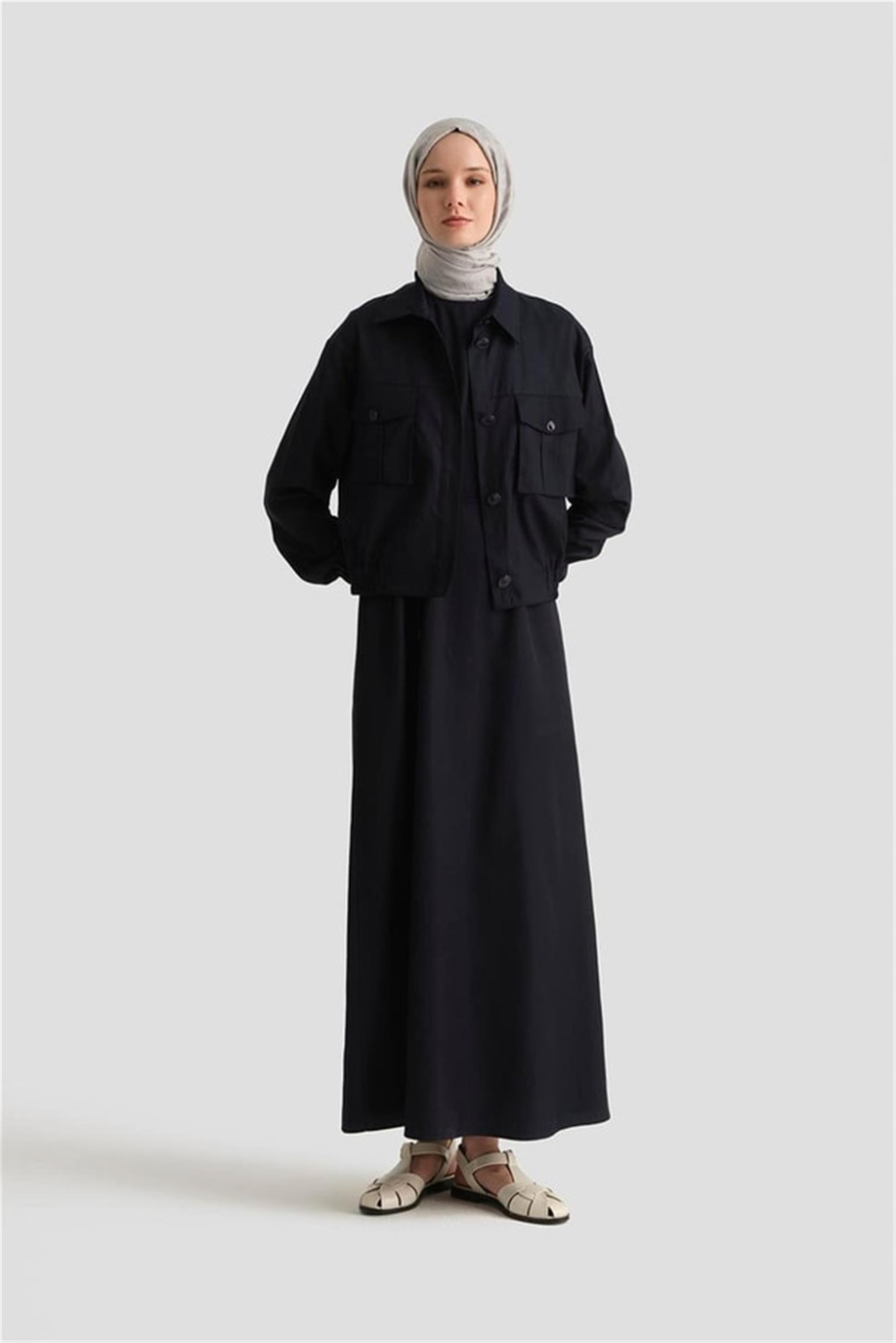 İçi Elbiseli Bomber Ceketli Takım Lacivert - 25Y6001