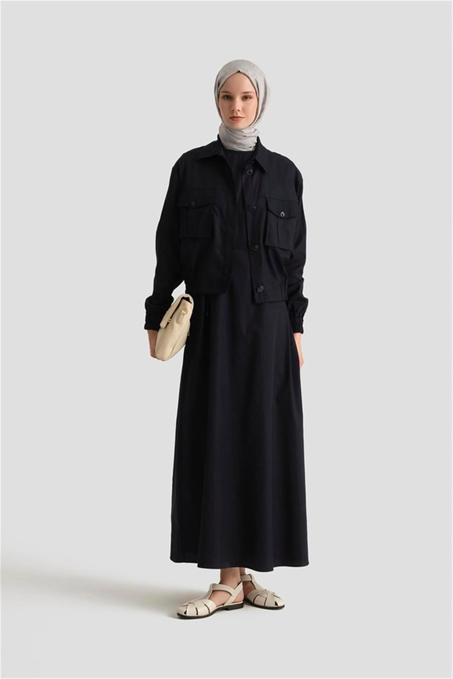 İçi Elbiseli Bomber Ceketli Takım Lacivert - 25Y6001