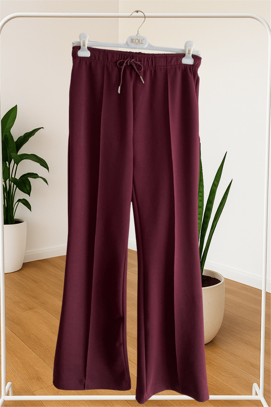 İkoll Nervürlü Geniş Paça Pantolon Bordo - 25Kİ35802