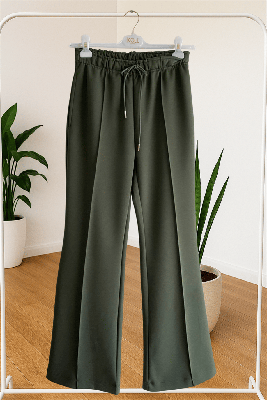 İkoll Nervürlü Geniş Paça Pantolon Haki - 25Kİ35802