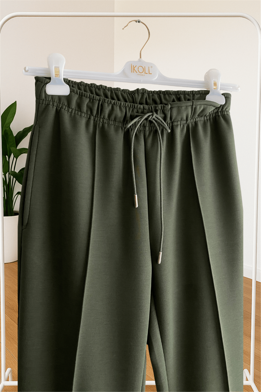 İkoll Nervürlü Geniş Paça Pantolon Haki - 25Kİ35802