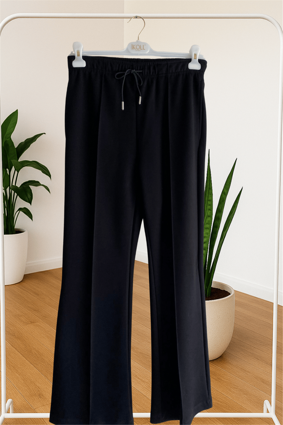 İkoll Nervürlü Geniş Paça Pantolon Siyah - 25Kİ35802