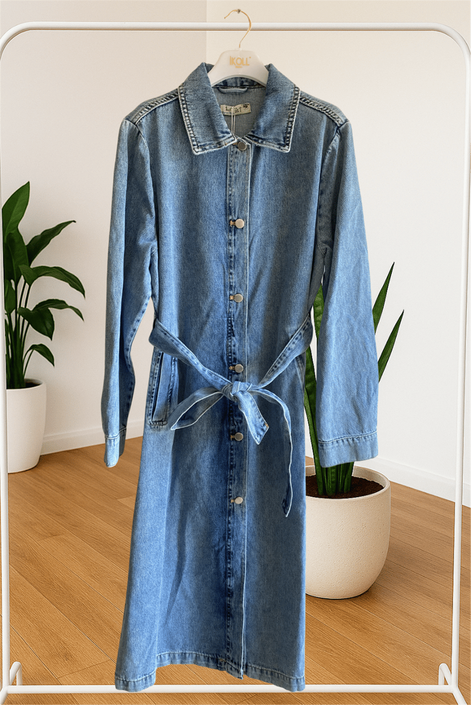 İkoll Uzun Denim Trenckot Mavi - 25Kİ35658