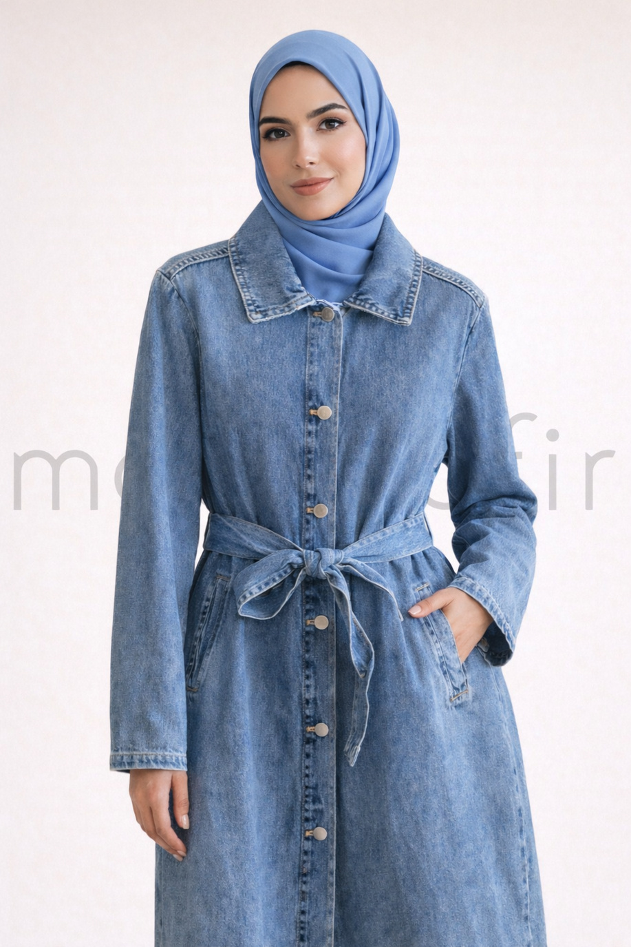 İkoll Uzun Denim Trenckot Mavi - 25Kİ35658