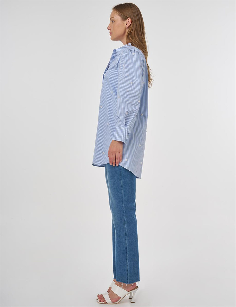 İnci Detaylı Viskon Tunik Mavi