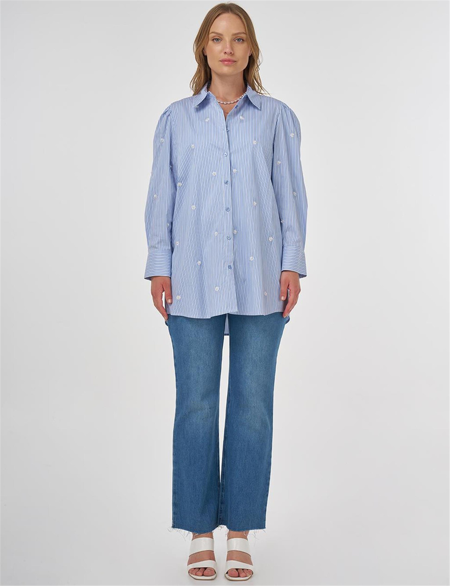 İnci Detaylı Viskon Tunik Mavi