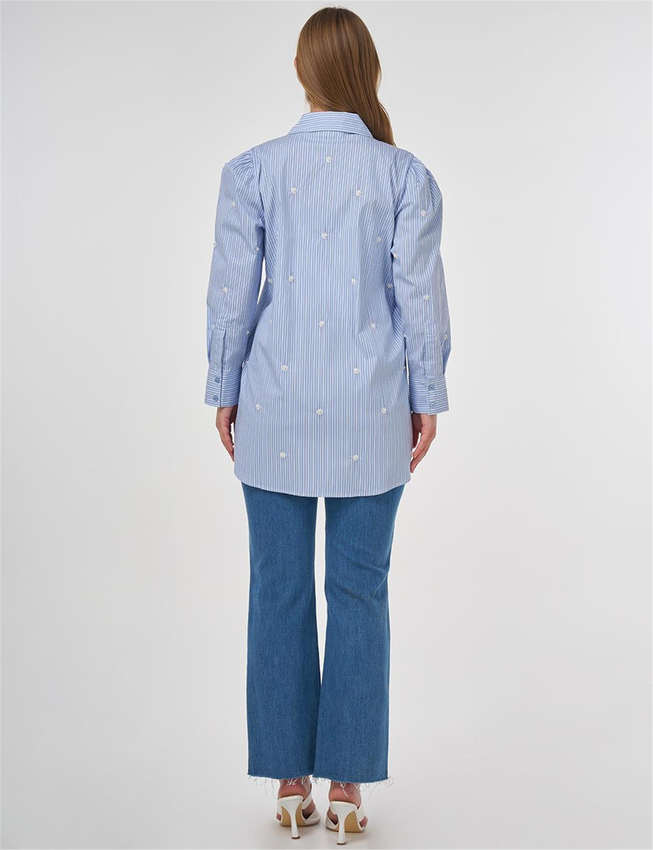 İnci Detaylı Viskon Tunik Mavi