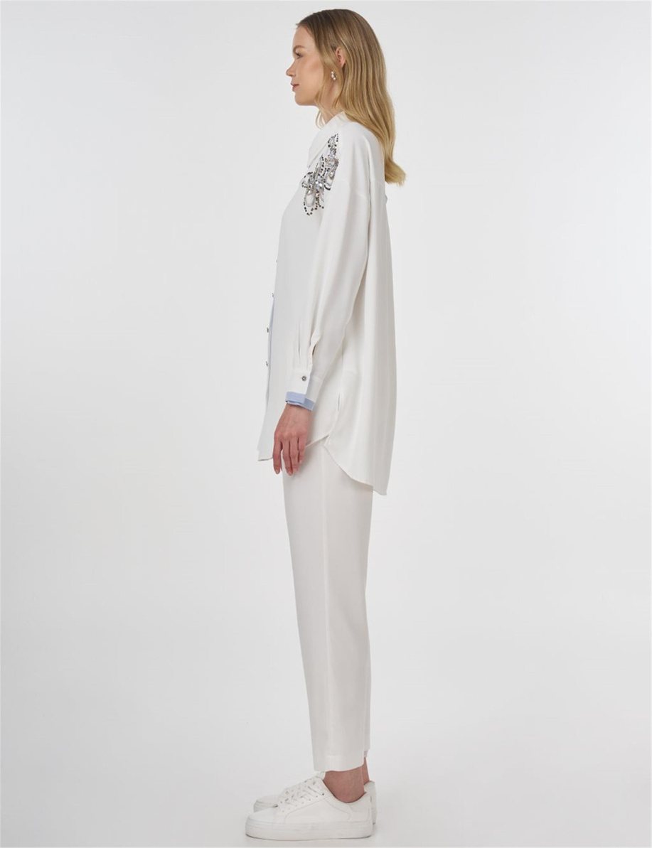 İşleme Detaylı Tunik Ekru