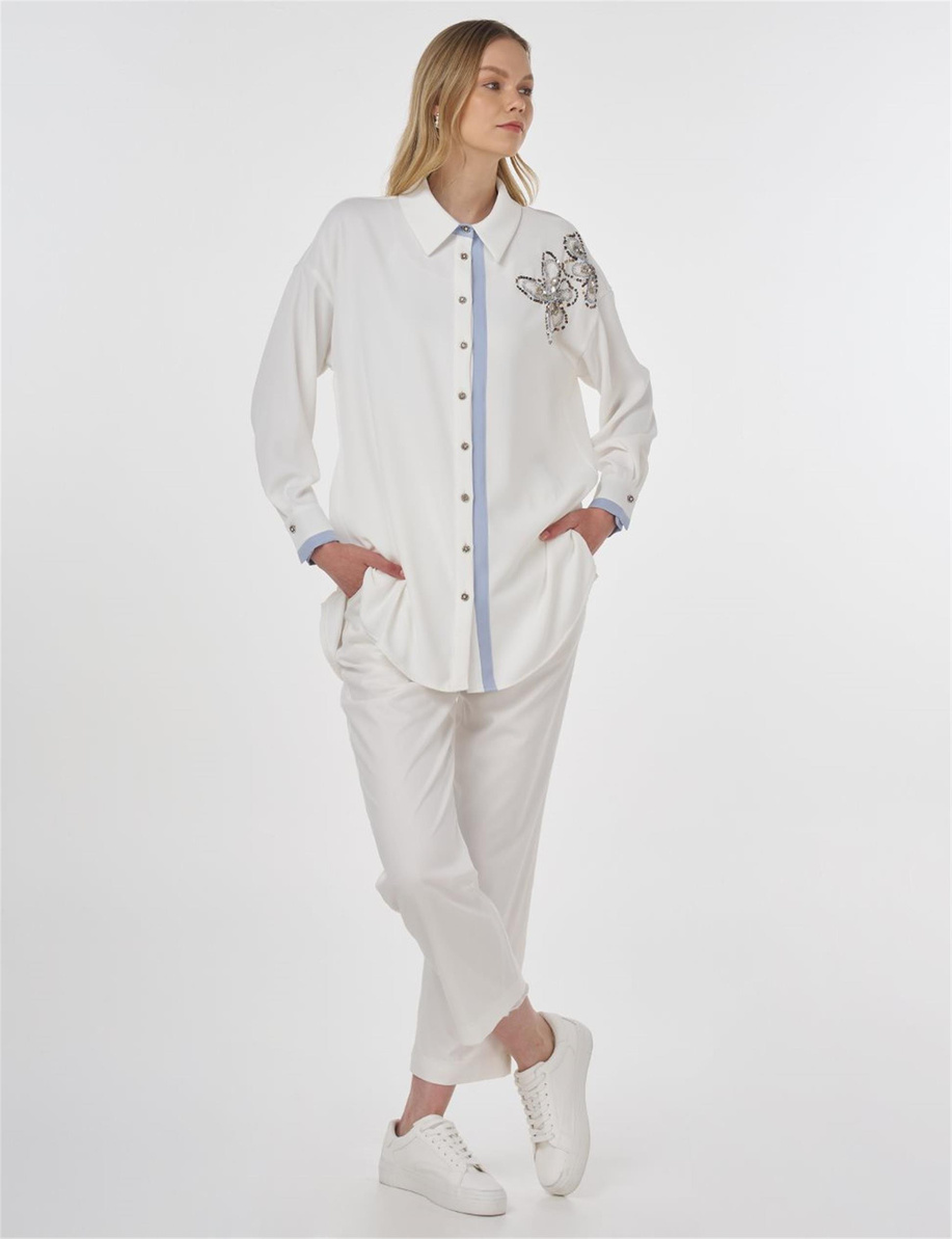 İşleme Detaylı Tunik Ekru