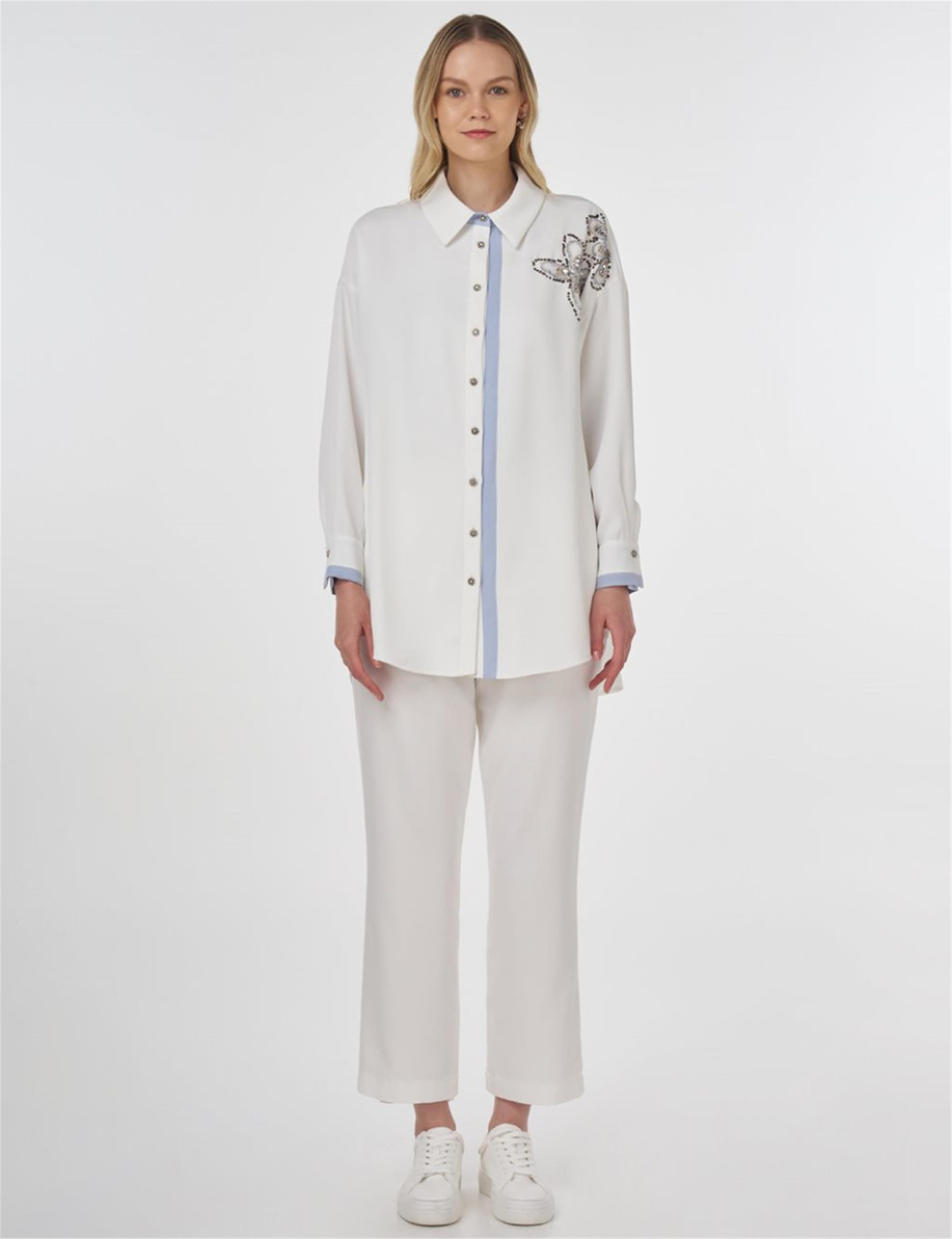İşleme Detaylı Tunik Ekru