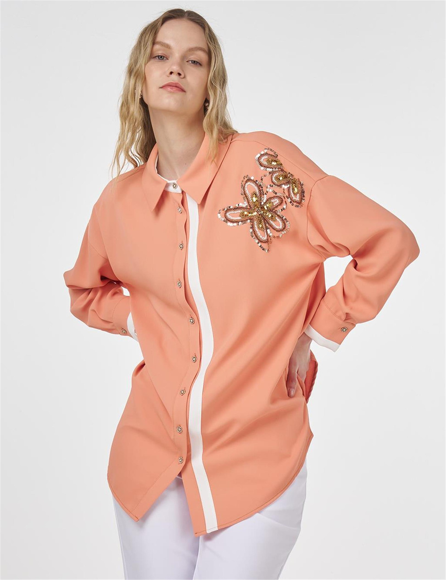 İşleme Detaylı Tunik Şeftali