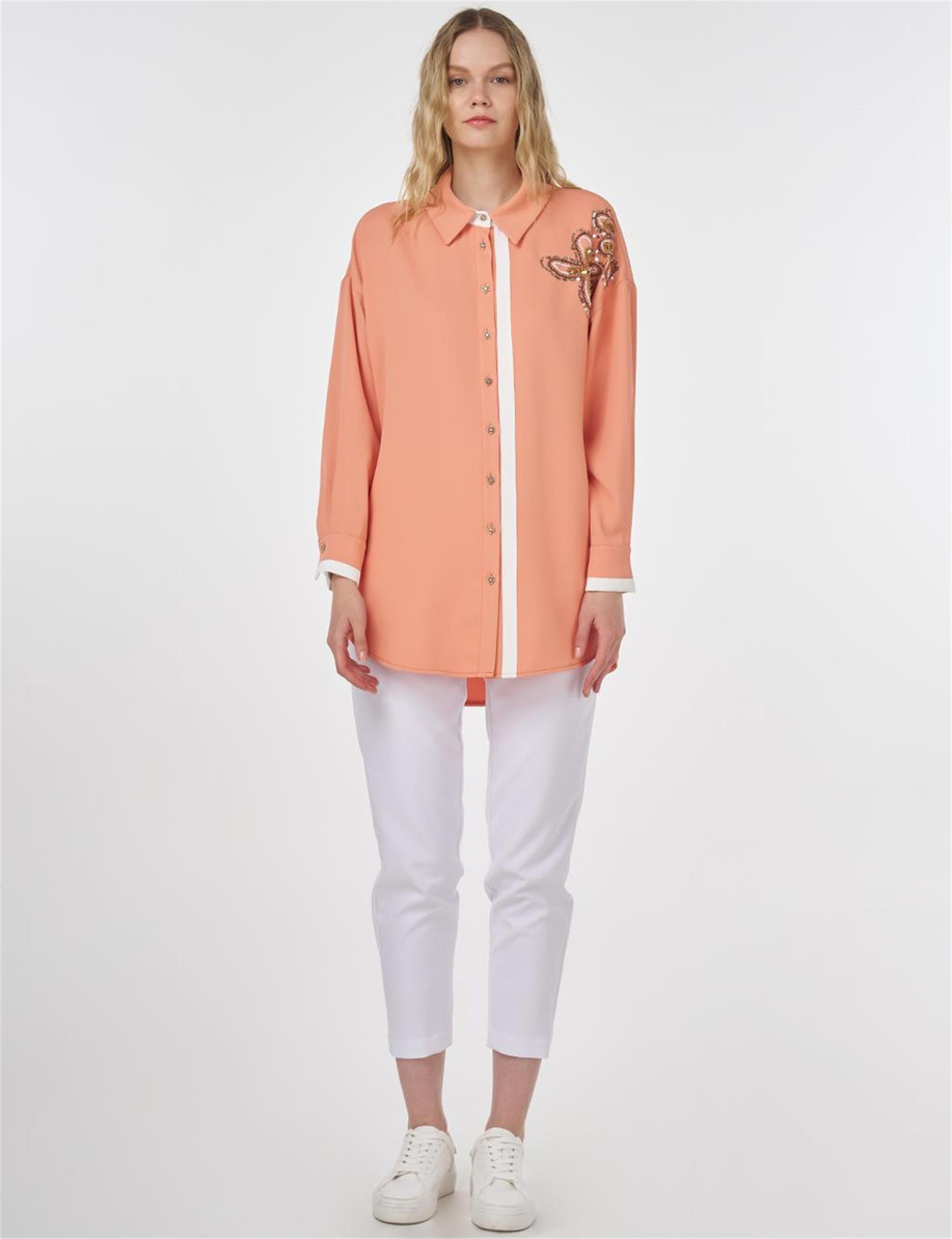 İşleme Detaylı Tunik Şeftali