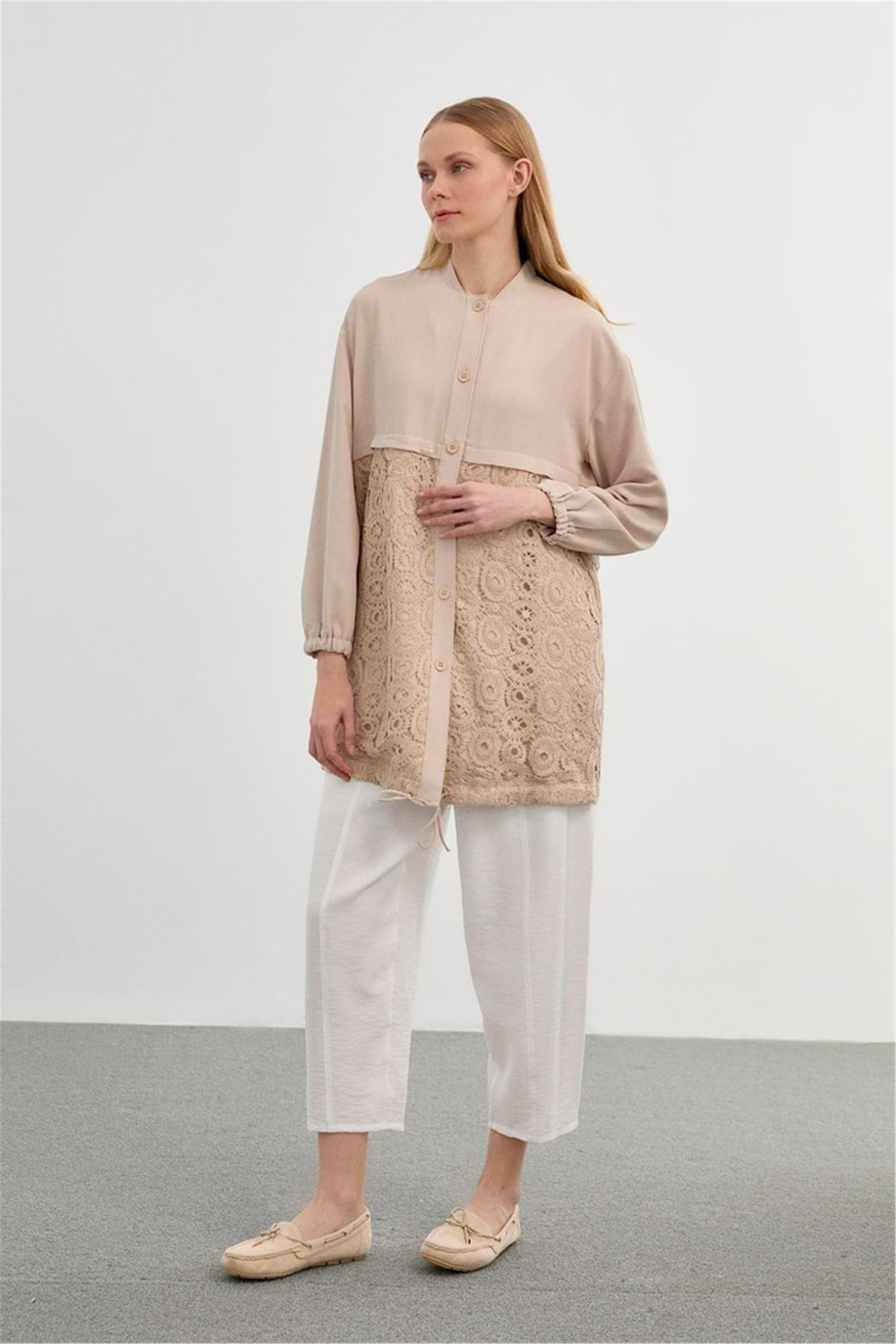 İşlemeli Ceket Bej - 25YZ0094