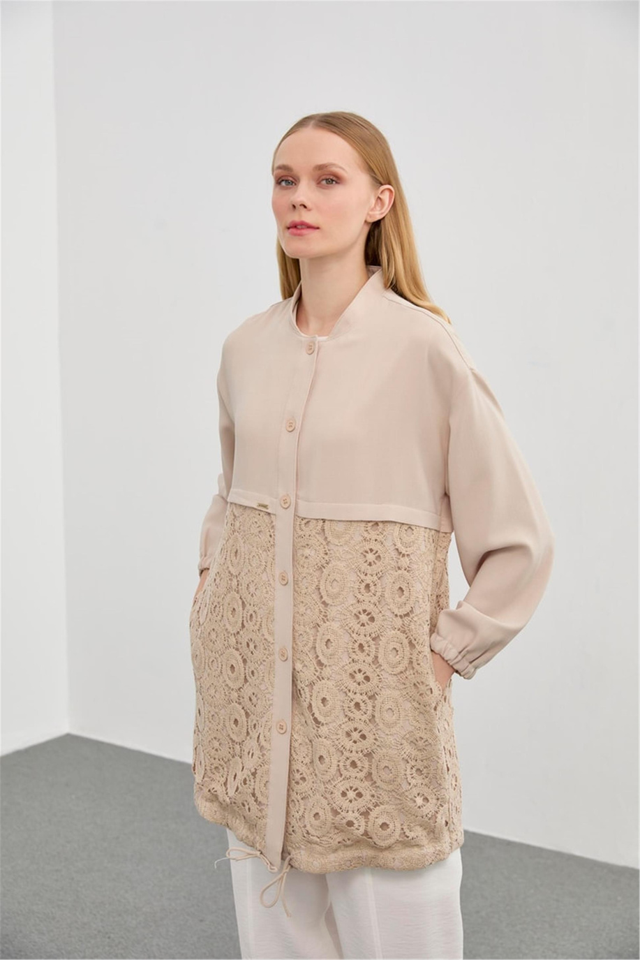 İşlemeli Ceket Bej - 25YZ0094