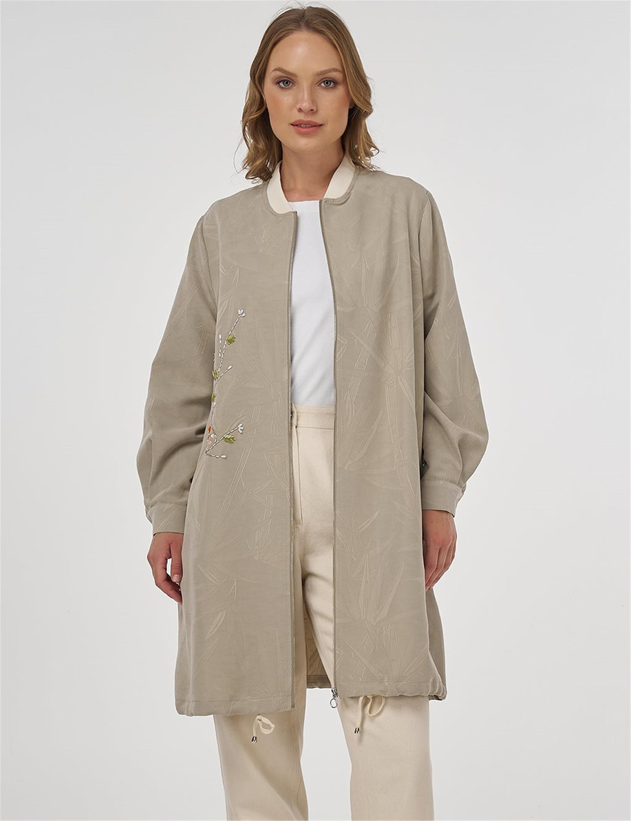 İşlemeli Modal Ceket Küf Yeşili