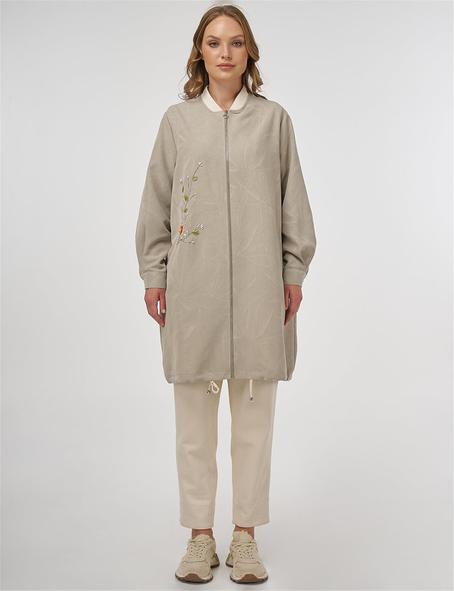 İşlemeli Modal Ceket Küf Yeşili