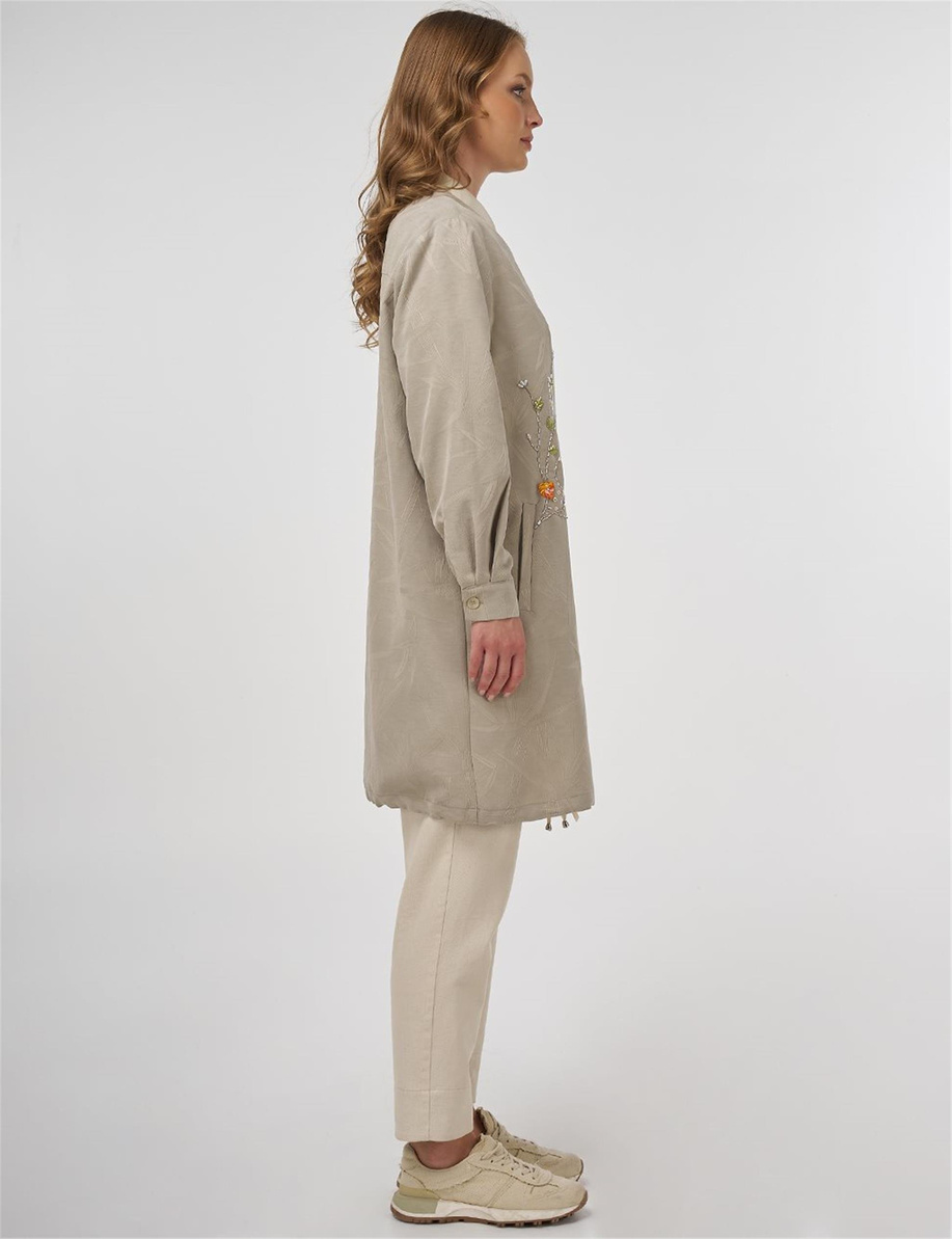 İşlemeli Modal Ceket Küf Yeşili