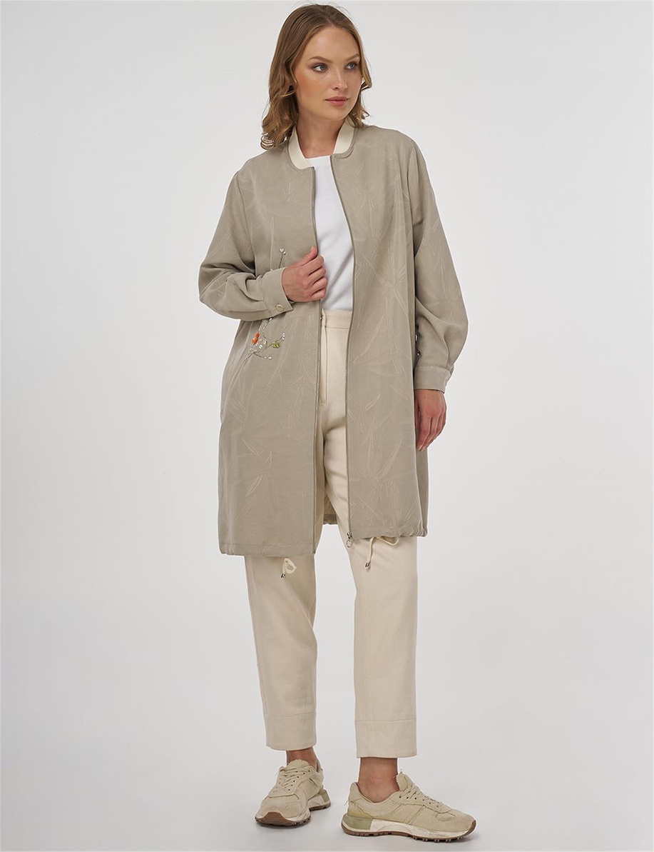 İşlemeli Modal Ceket Küf Yeşili