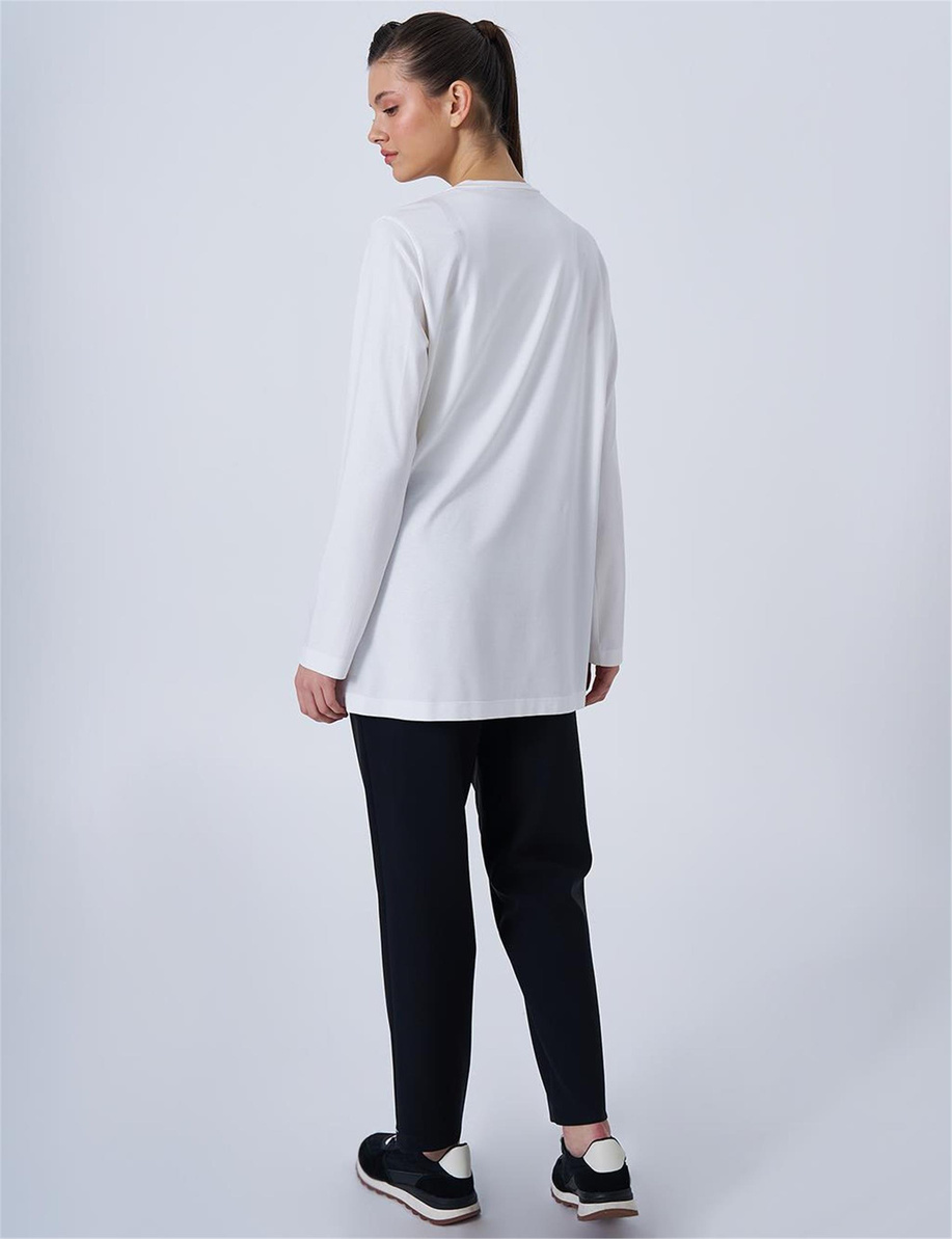 İşlemeli Pamuklu Tunik Optik Beyaz