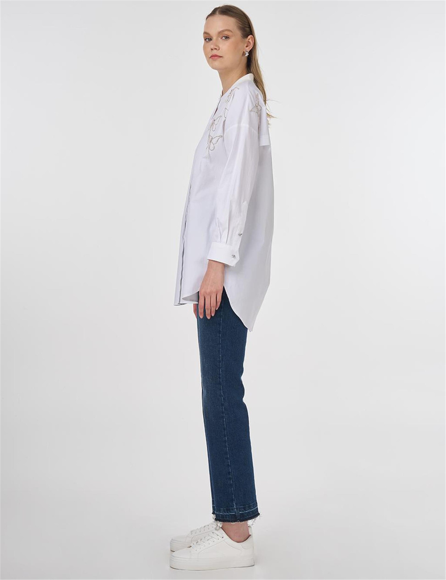 İşlemeli Pamuklu Tunik Optik Beyaz - KY-B25-81045