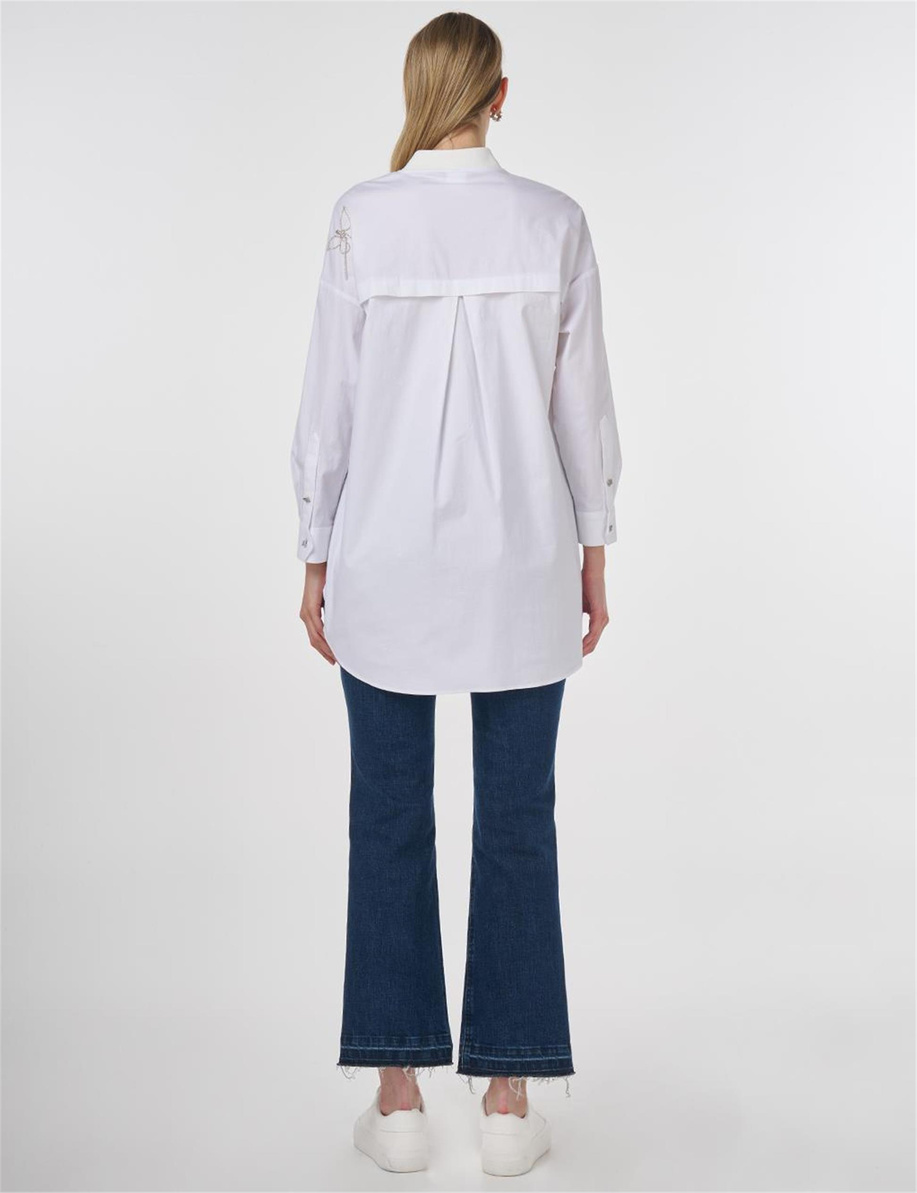 İşlemeli Pamuklu Tunik Optik Beyaz - KY-B25-81045