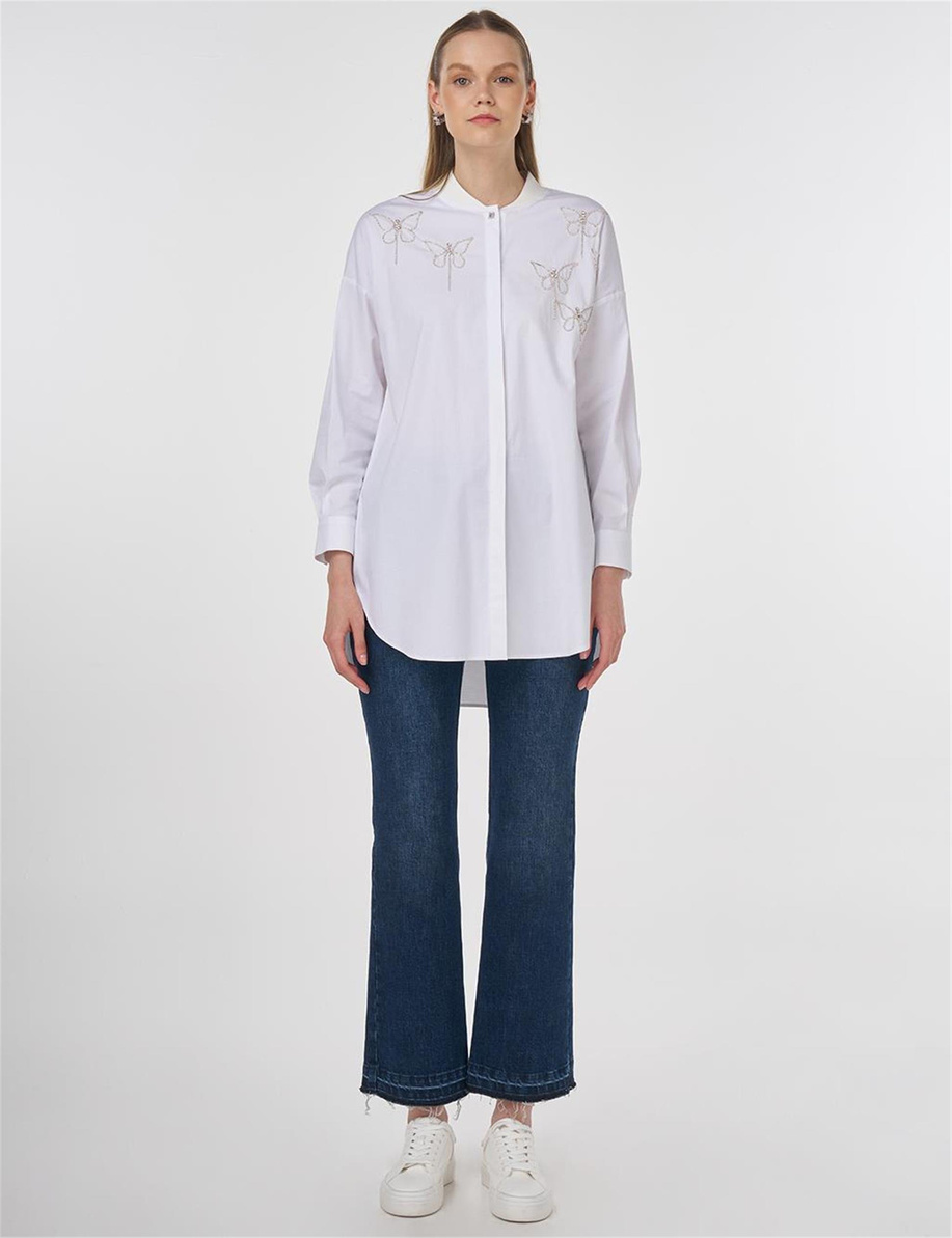 İşlemeli Pamuklu Tunik Optik Beyaz - KY-B25-81045