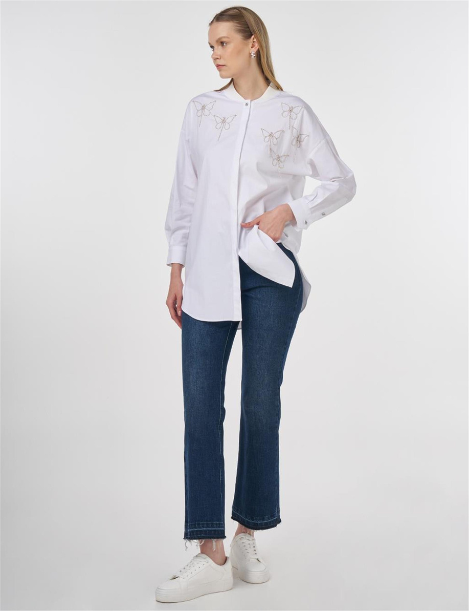 İşlemeli Pamuklu Tunik Optik Beyaz - KY-B25-81045