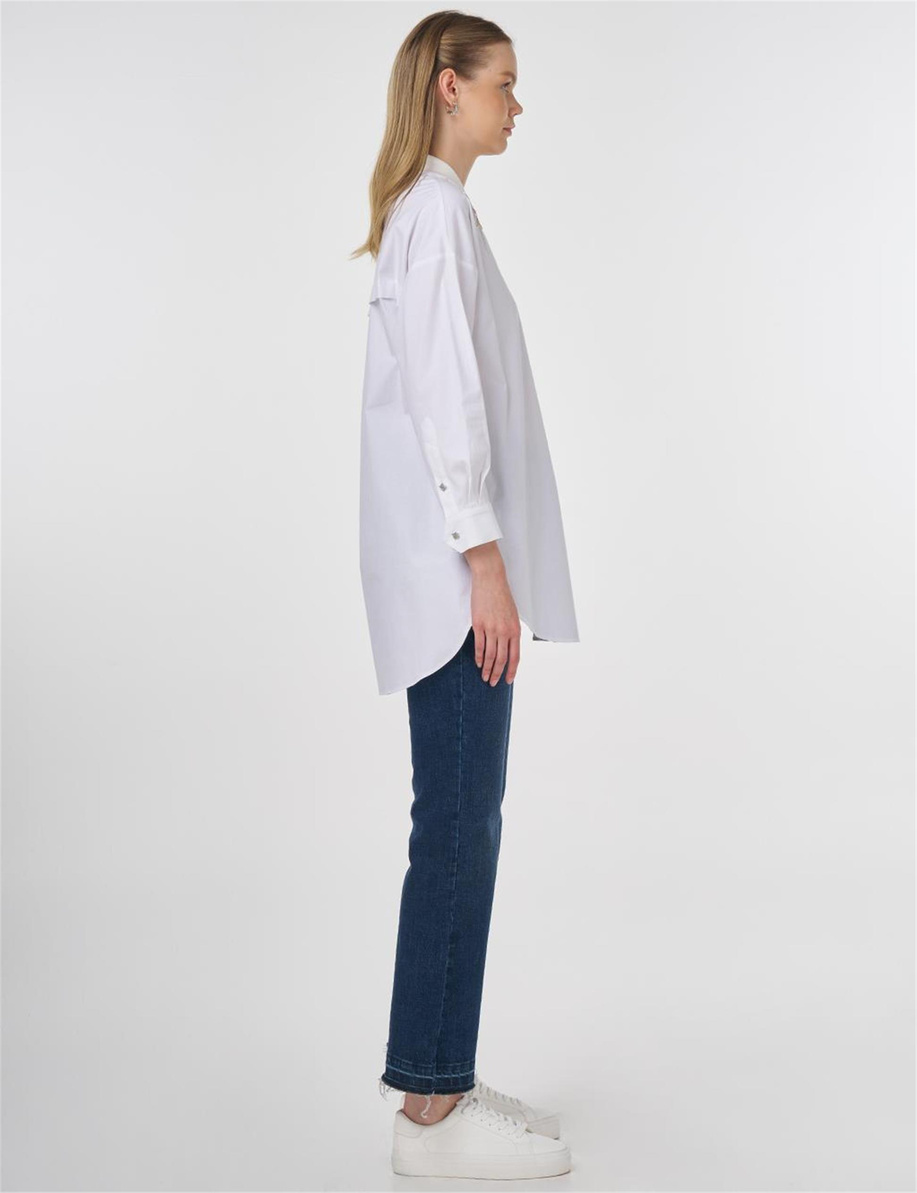 İşlemeli Pamuklu Tunik Optik Beyaz - KY-B25-81045