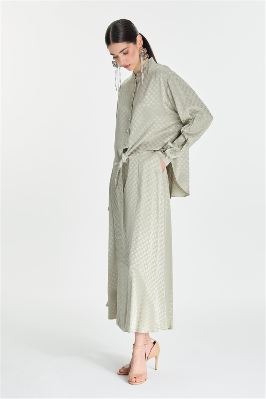 Jakarlı Bluz Etek Takım Çağla - 25YZ1489