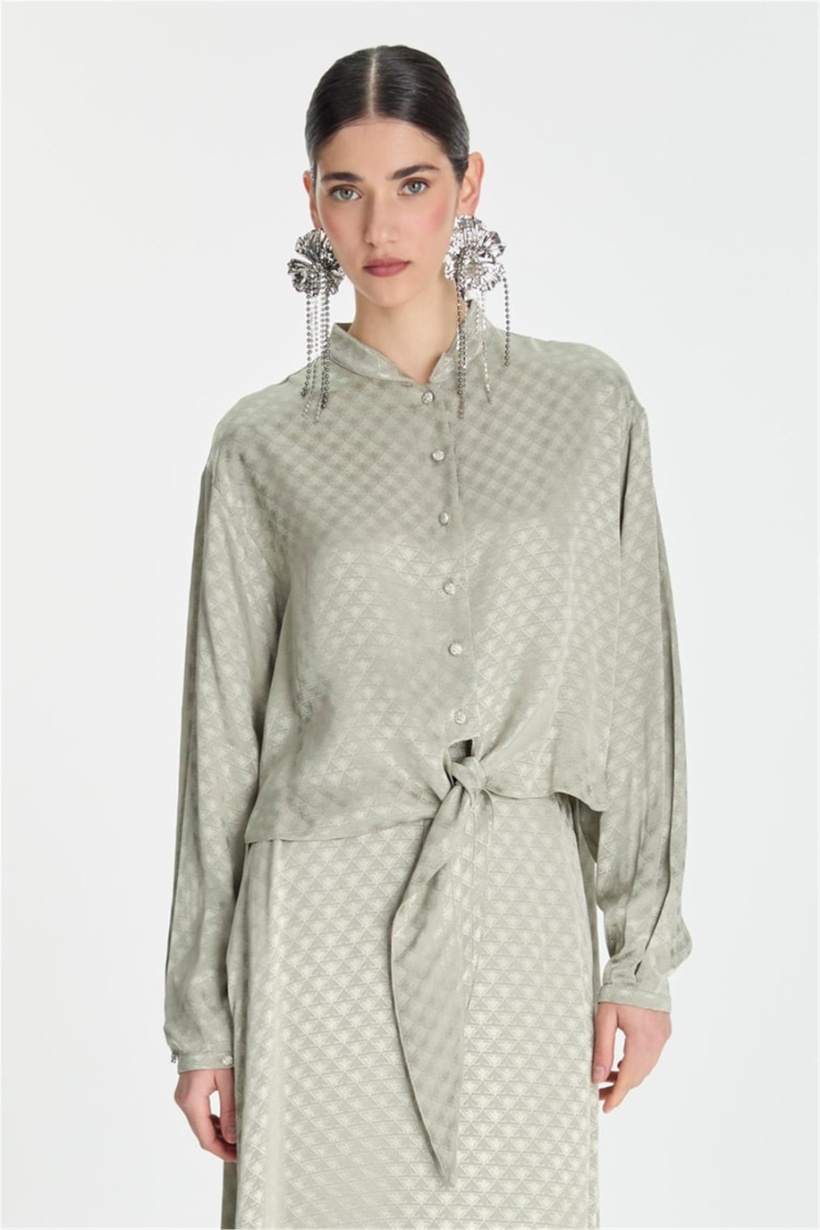 Jakarlı Bluz Etek Takım Çağla - 25YZ1489