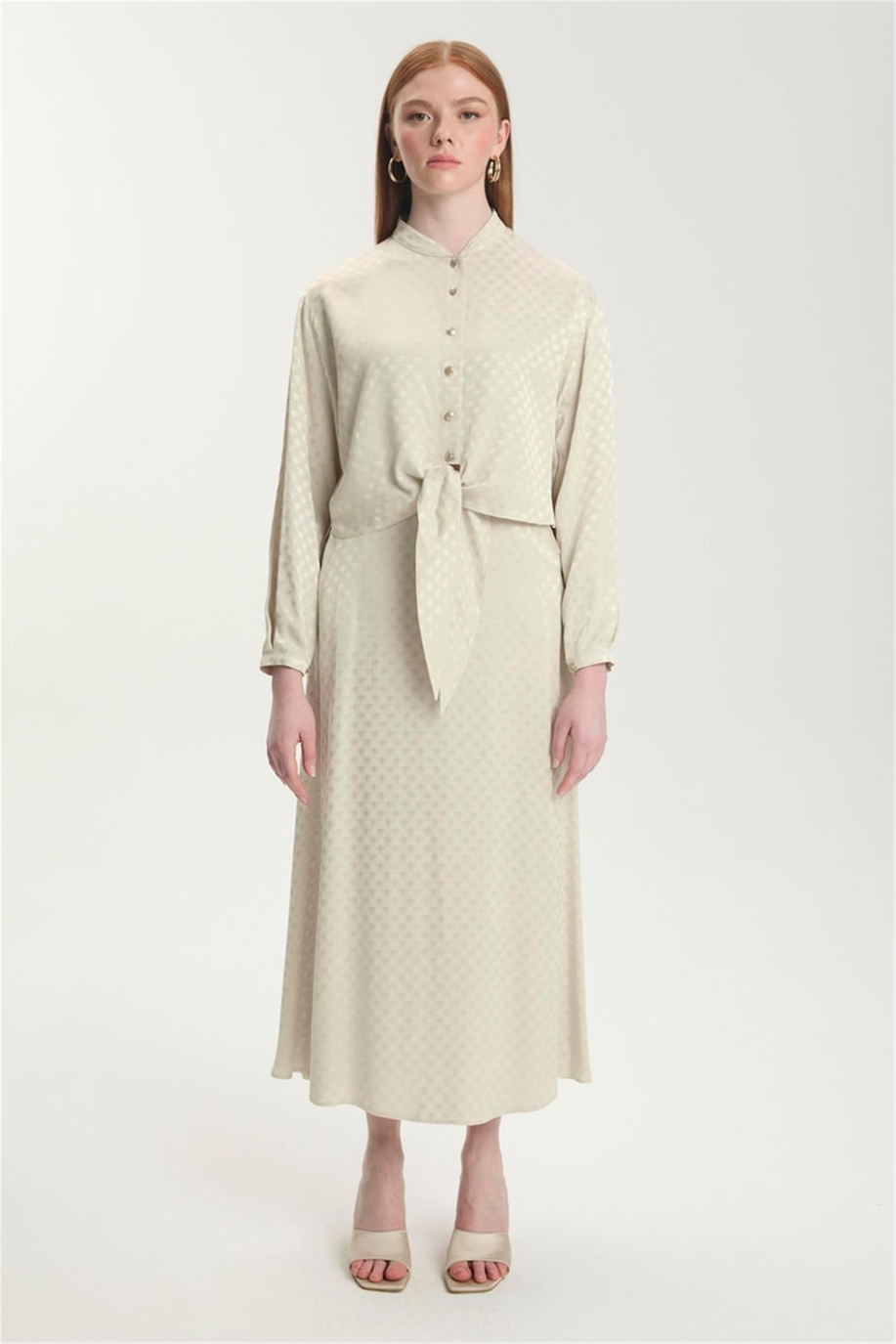 Jakarlı Bluz Etek Takım Taş - 25YZ1489