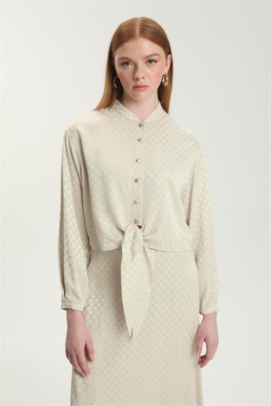 Jakarlı Bluz Etek Takım Taş - 25YZ1489