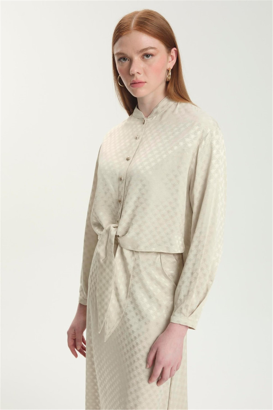 Jakarlı Bluz Etek Takım Taş - 25YZ1489