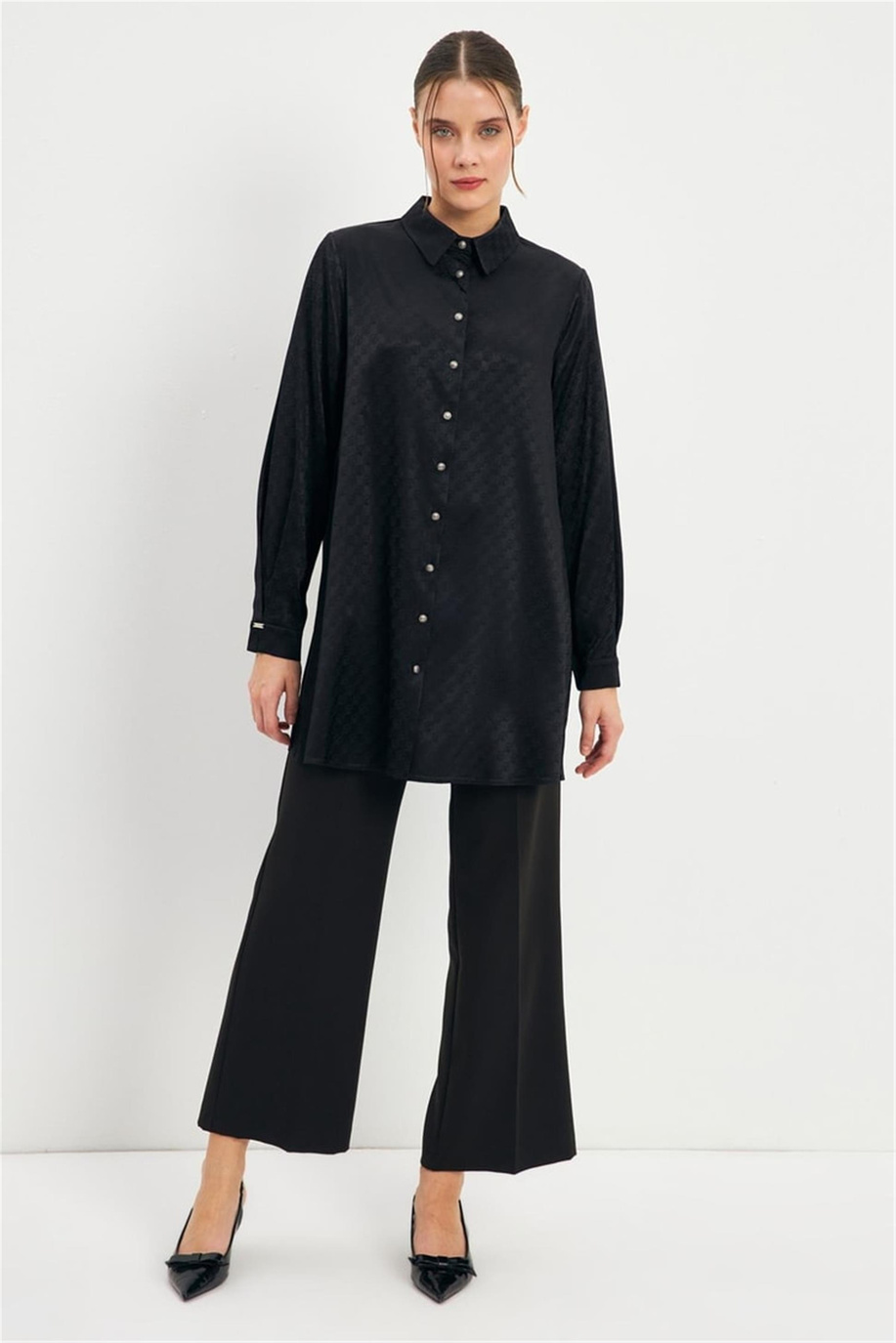 Jakarlı Düğmeli Takım Siyah - 25YZ1515
