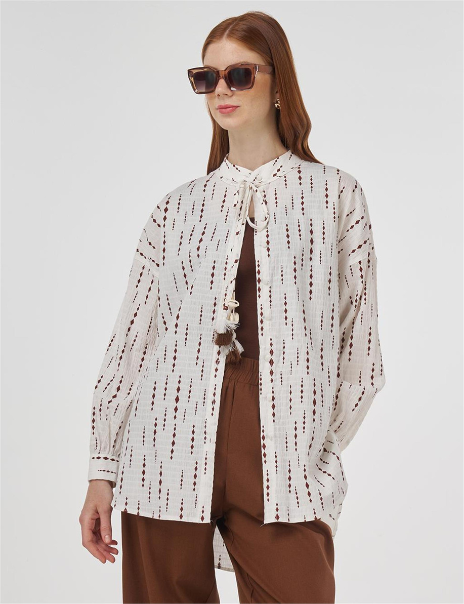 Kahverengi Püskül Detaylı Pamuklu Tunik