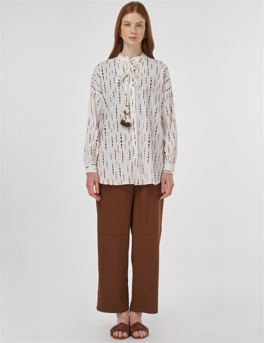 Kahverengi Püskül Detaylı Pamuklu Tunik