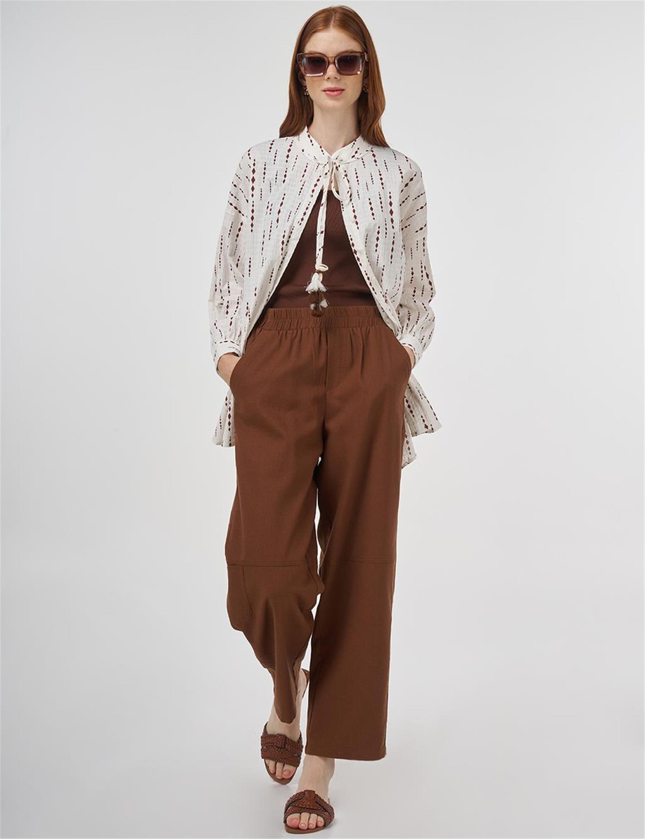 Kahverengi Püskül Detaylı Pamuklu Tunik