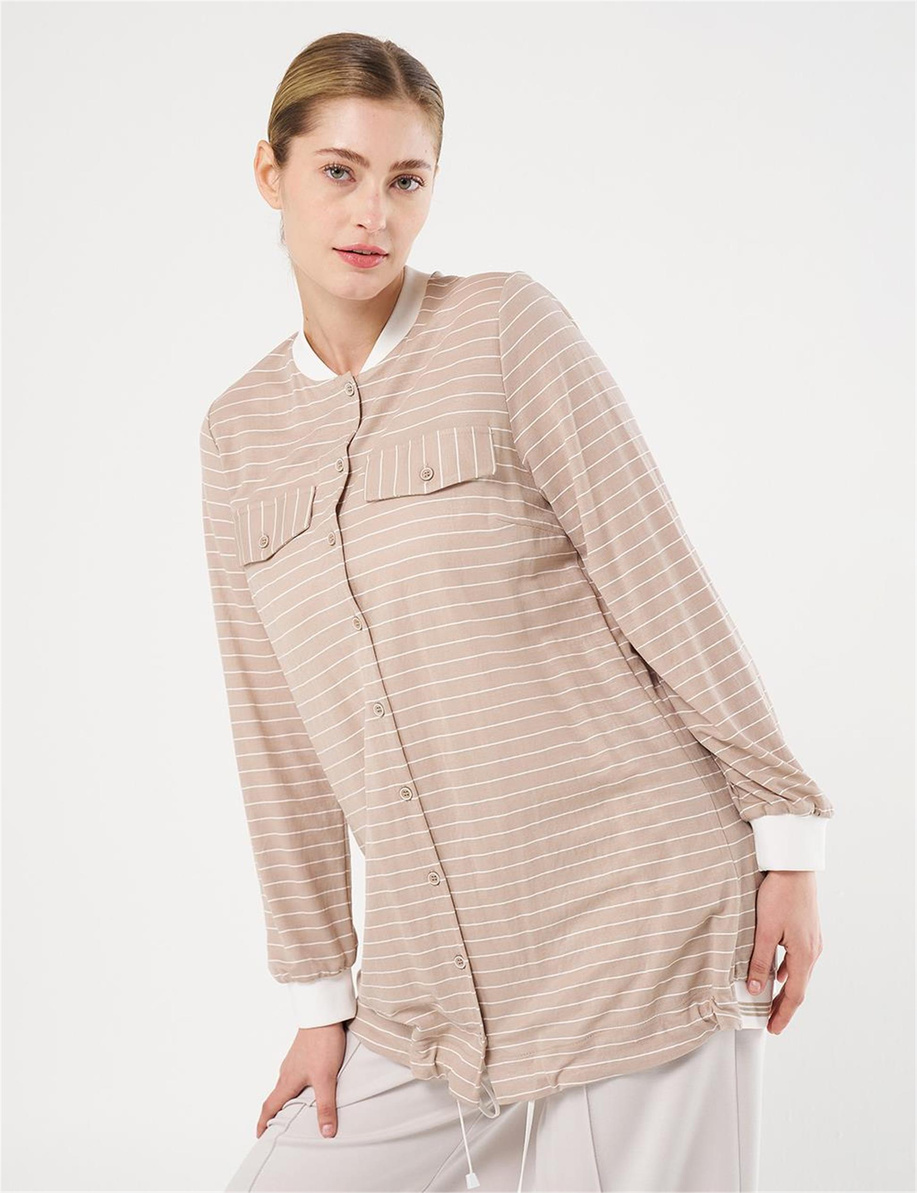 Kapak Cepli Çizgi Desen Tunik Taş