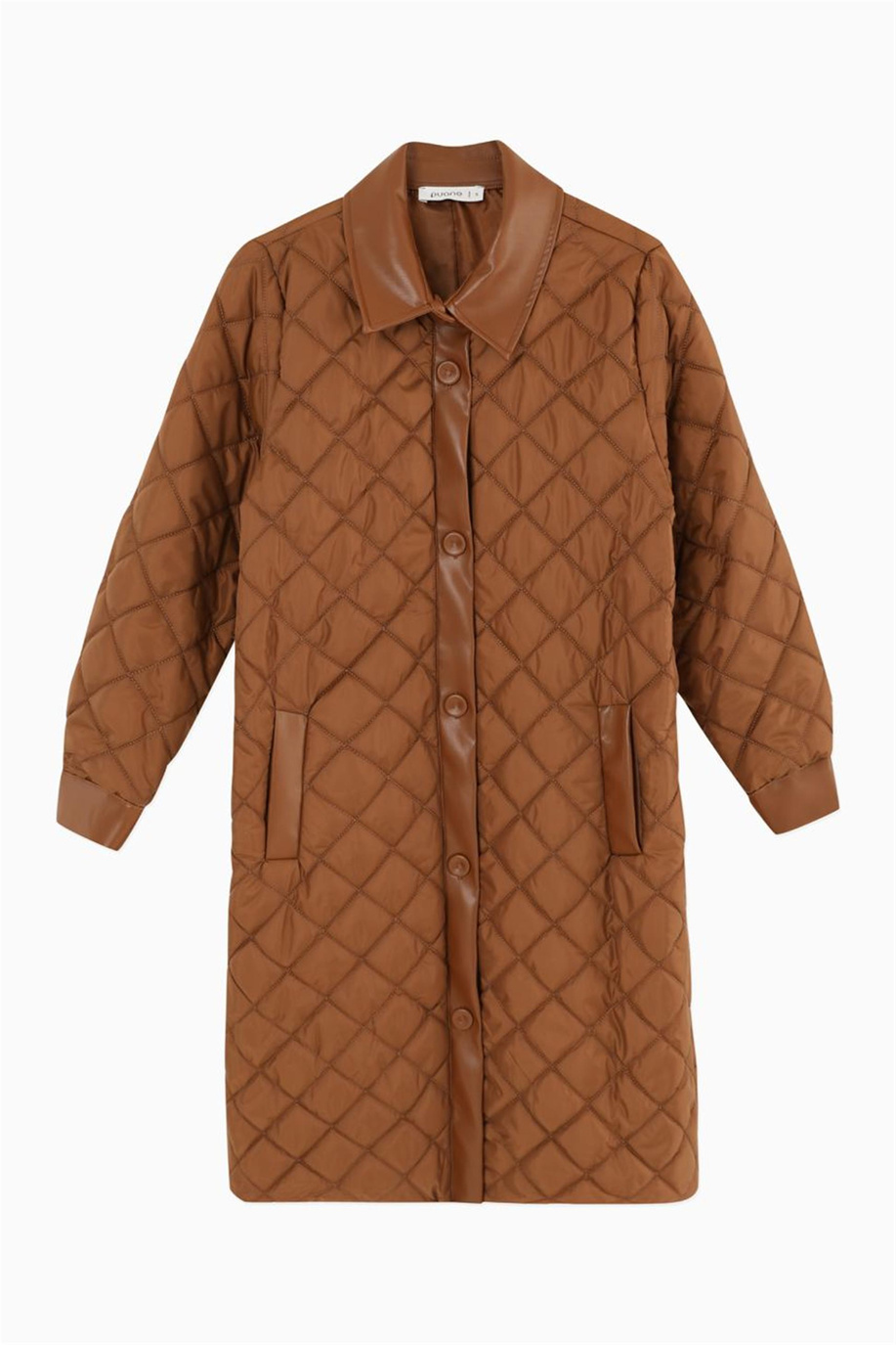 Kapitone Detaylı Fermuarlı Kahve Kaban