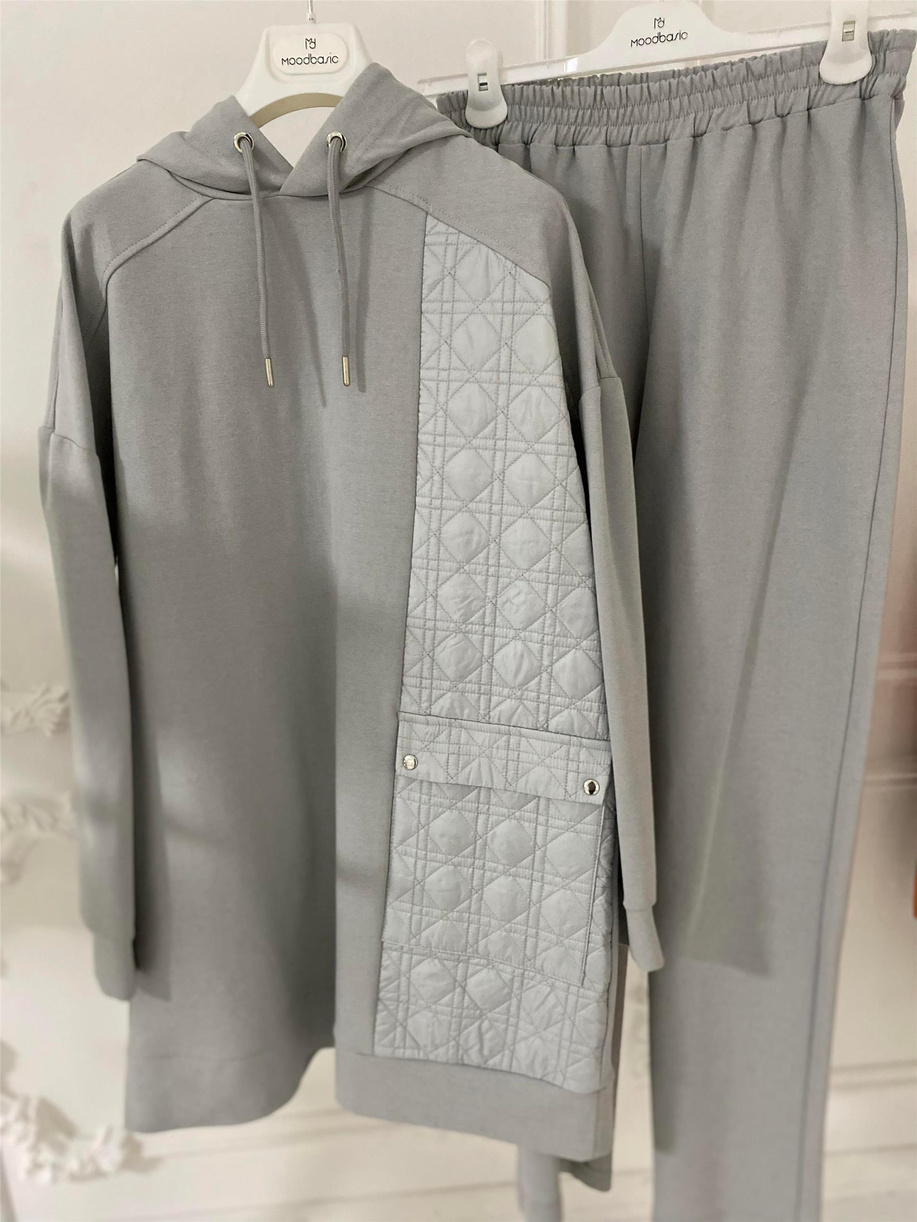 Kapitone Detaylı Gri Takım