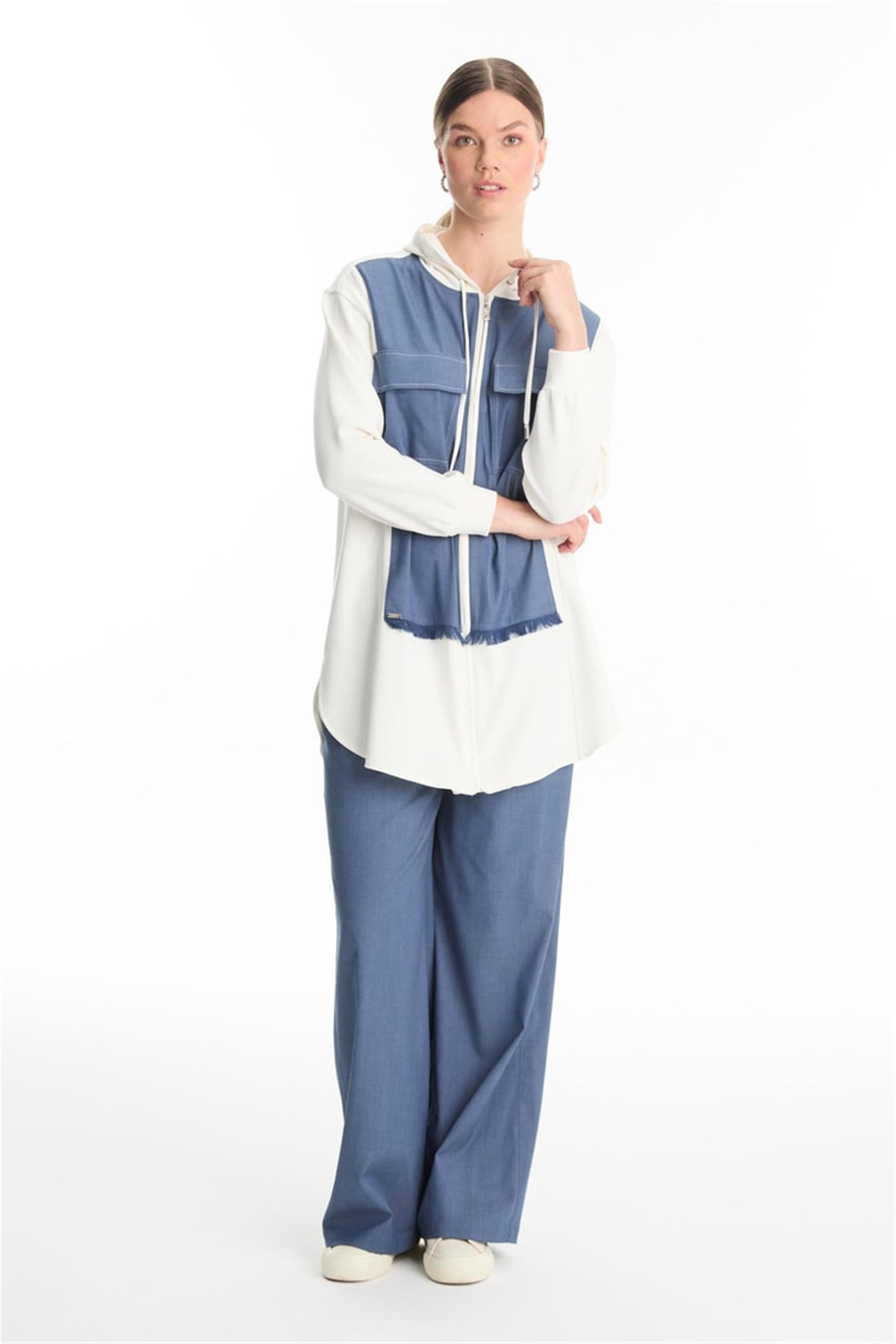 Kapüşonlu Fermuarlı Denim İkili Takım - 25YZ1520