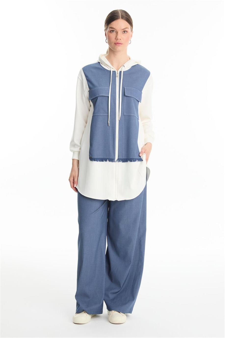 Kapüşonlu Fermuarlı Denim İkili Takım - 25YZ1520