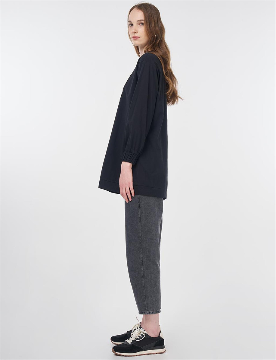 Kelebek Nakışlı Pamuklu Sweatshirt Siyah