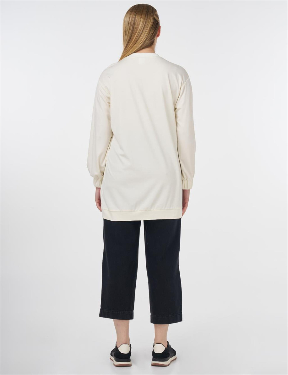 Kelebek Nakışlı Sweatshirt Ekru