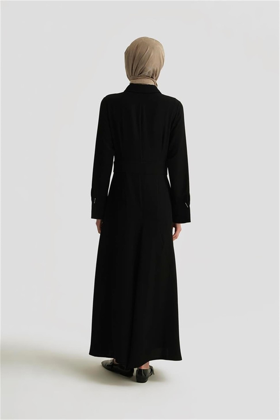 Kemer Detaylı Kuplu Siyah Elbise