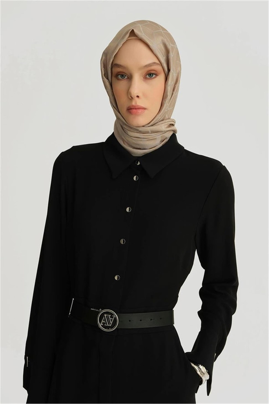 Kemer Detaylı Kuplu Siyah Elbise