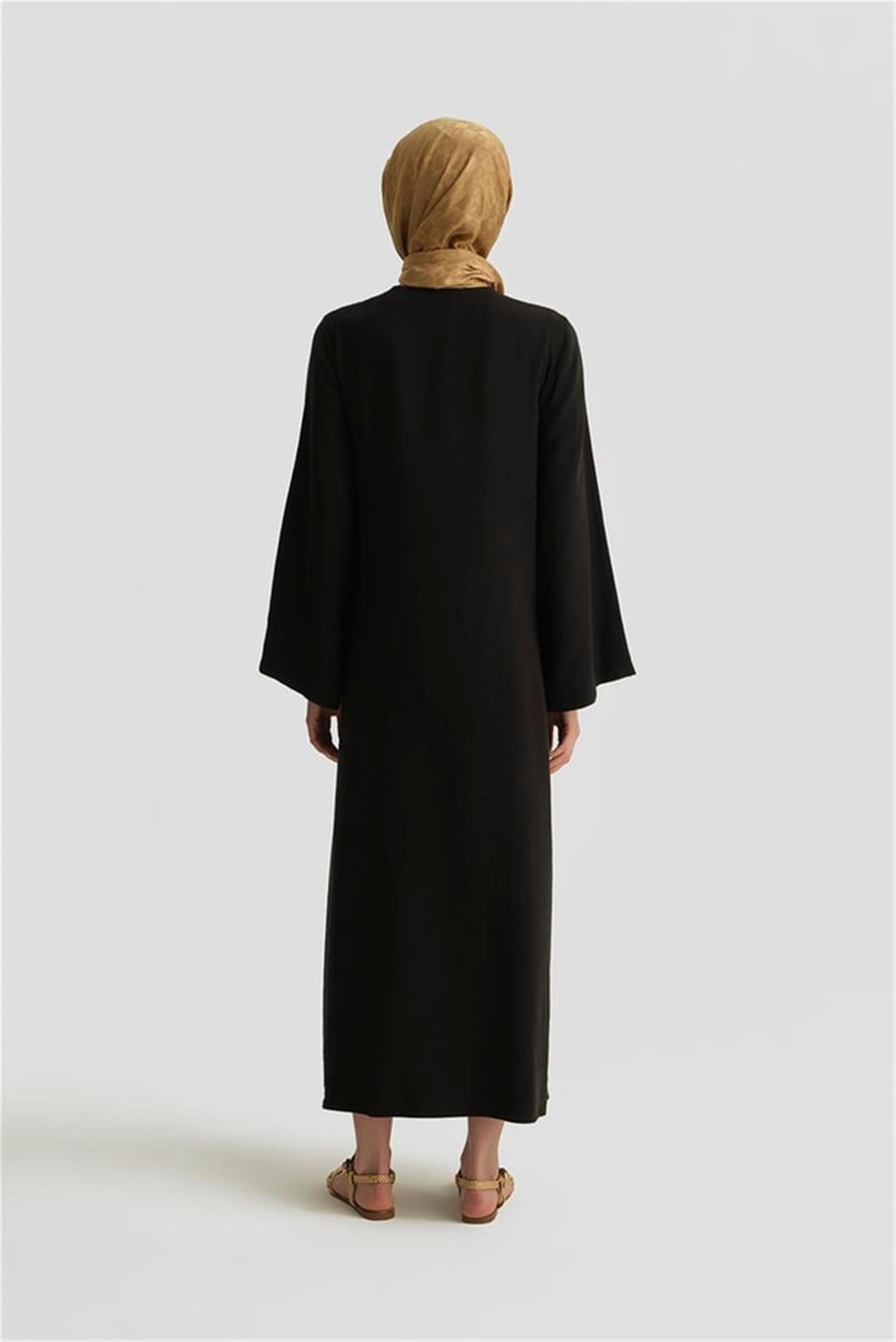 Kemer Detaylı Modal Siyah Elbise