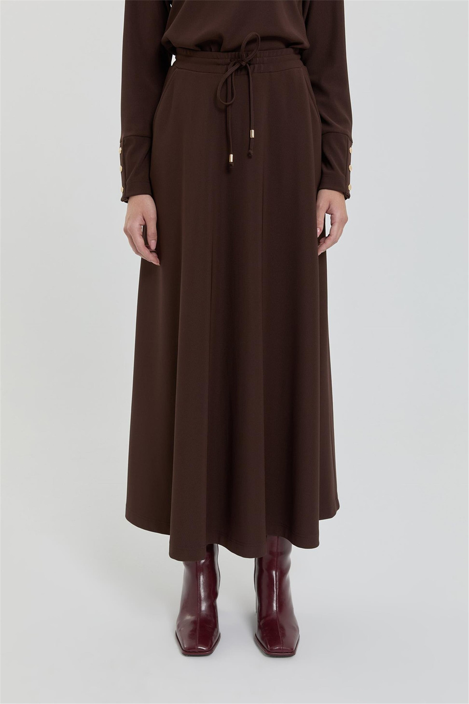 Kloş Örme Etek Kahve