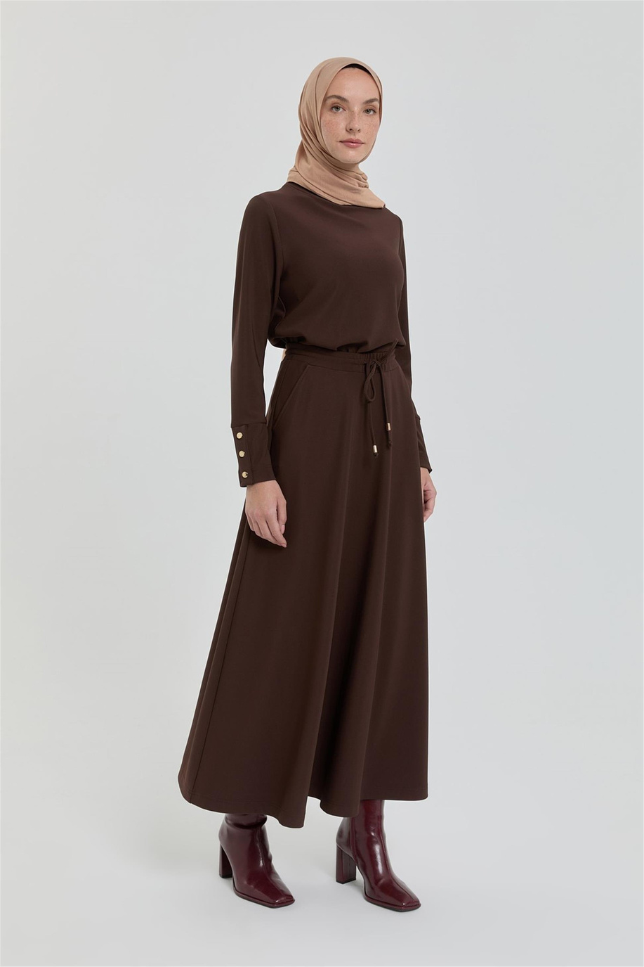 Kloş Örme Etek Kahve
